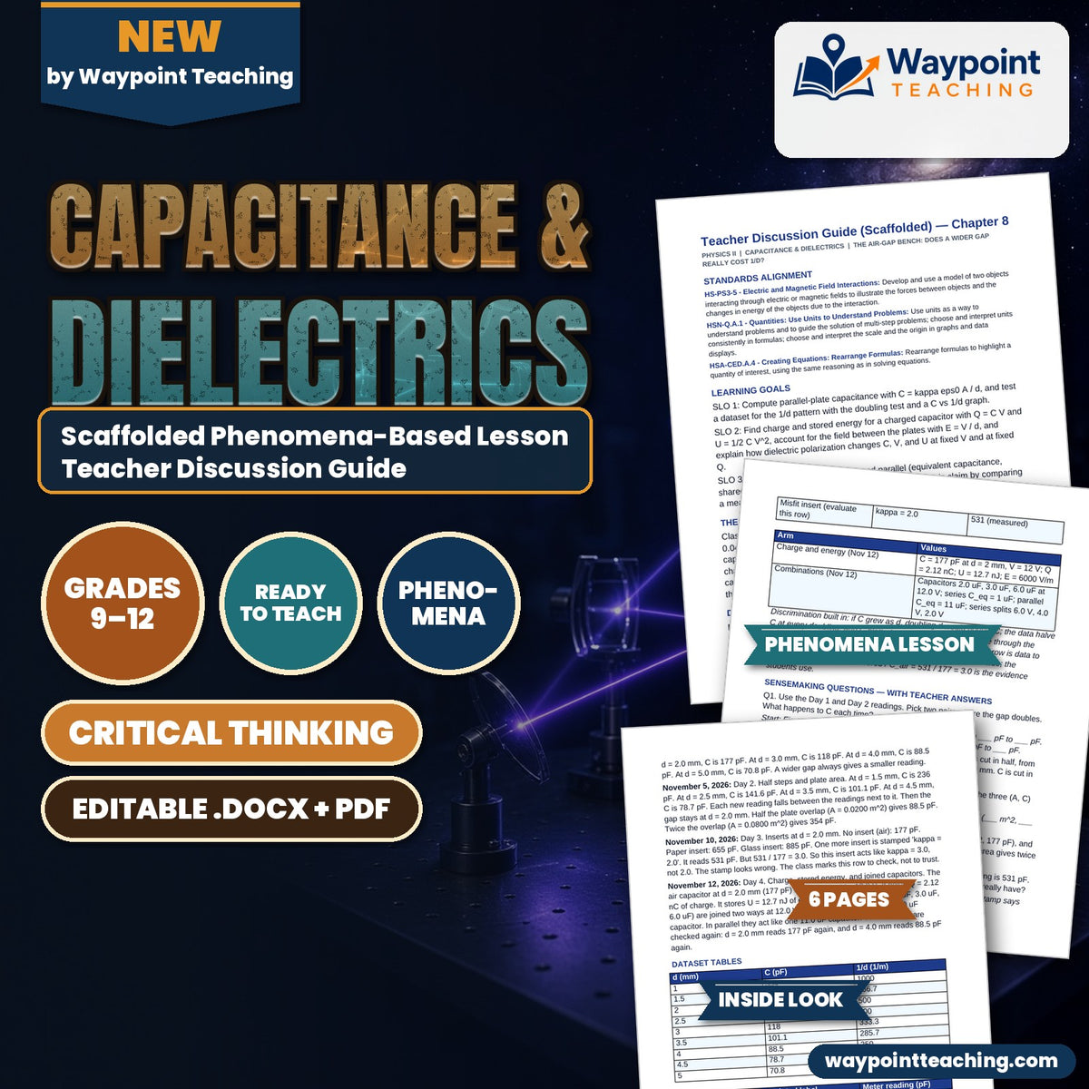 Capacitance & Dielectrics Scaffolded Phenomena-Based Lesson: The Air-Gap Bench: Does a Wider Gap Really Cost 1/d? Teacher Discussion Guide cover