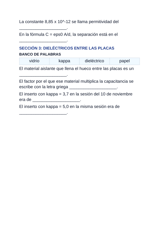 Capacitance & Dielectrics Spanish Guided Notes sample page