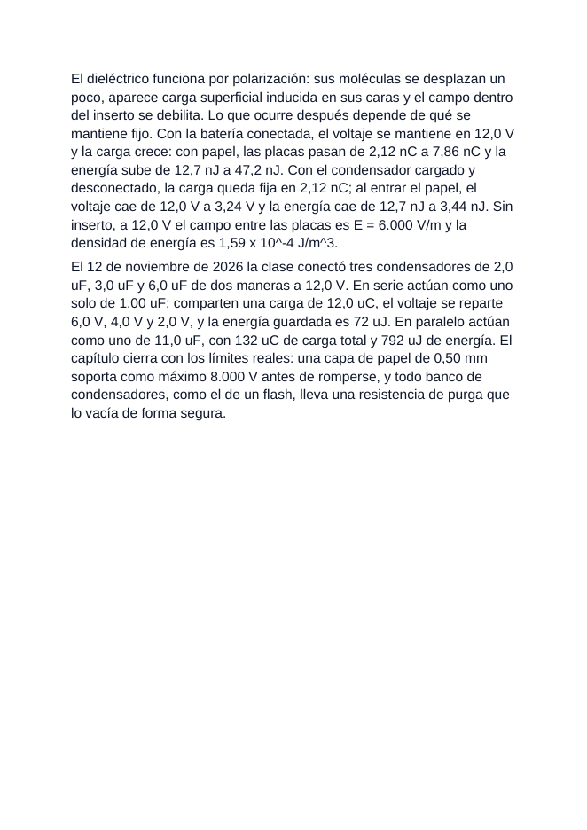 Capacitance & Dielectrics Spanish Reading Passage & Comprehension Questions sample page