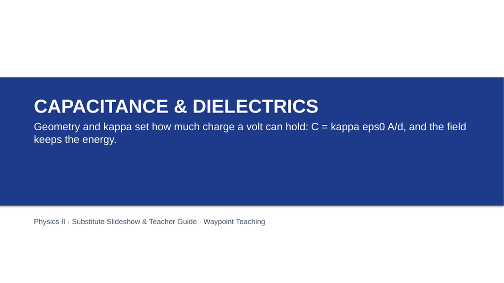 Capacitance & Dielectrics Substitute Slideshow & Teacher Guide sample page
