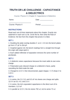 Capacitance & Dielectrics Truth or Lie Challenge sample page
