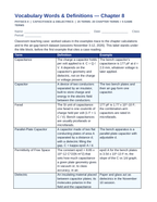 Capacitance & Dielectrics Vocabulary Words & Definitions sample page