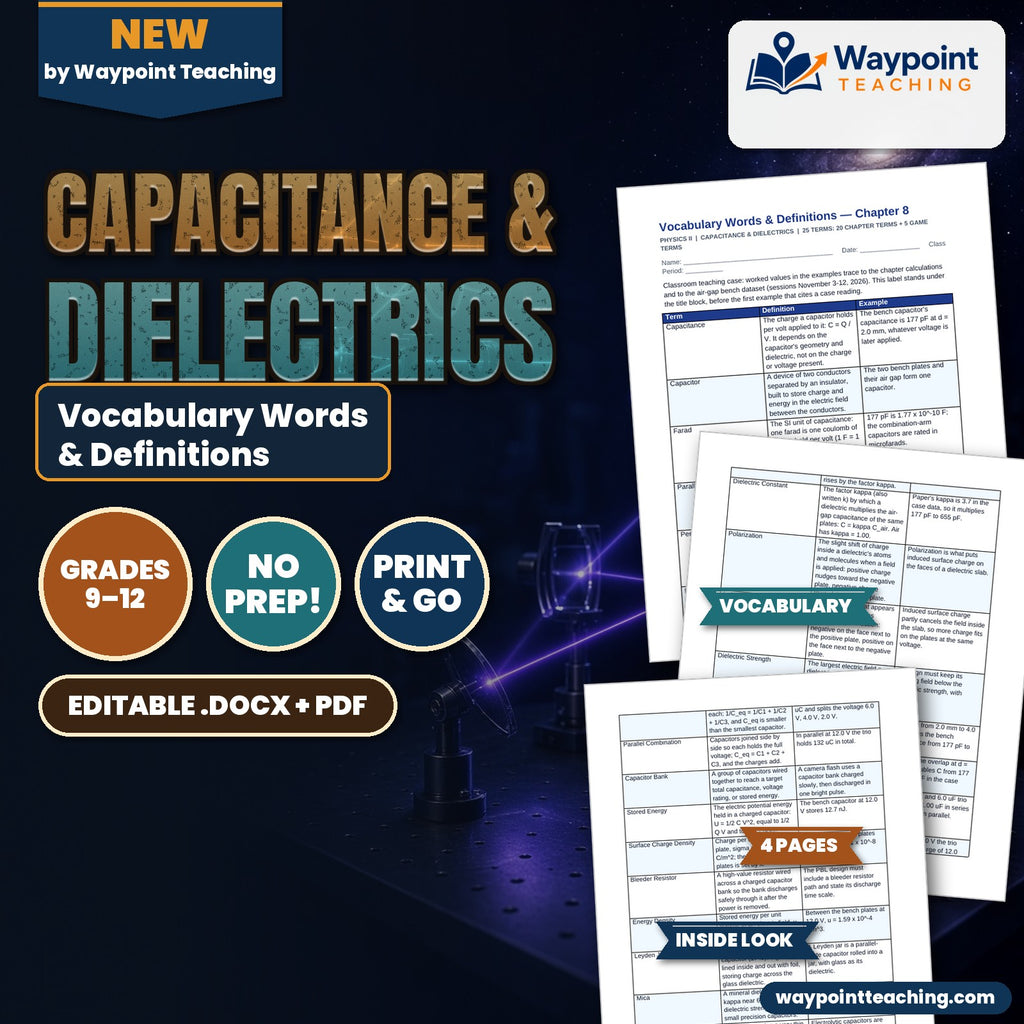 Capacitance & Dielectrics Vocabulary Words & Definitions cover