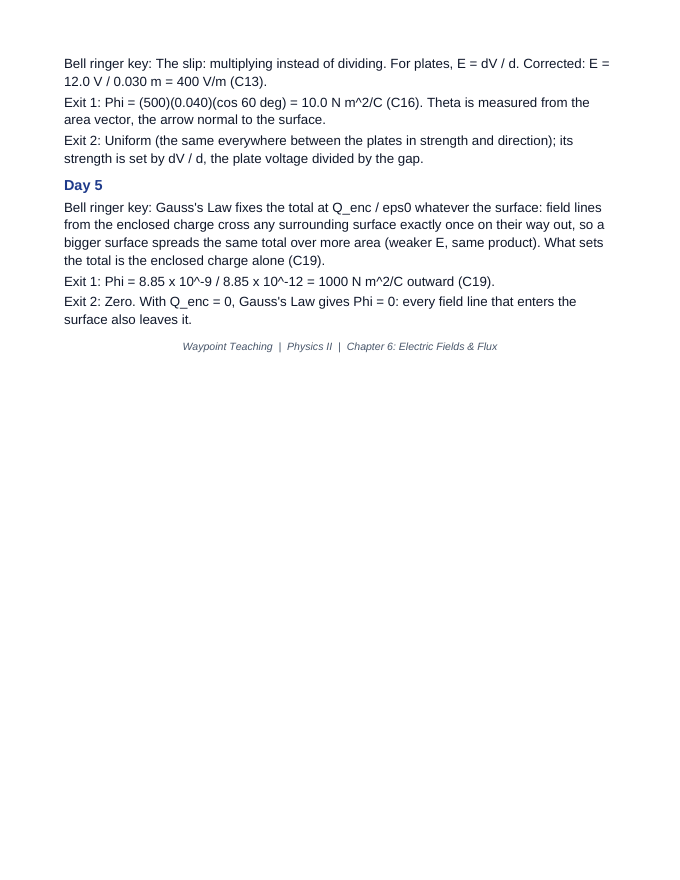 Electric Fields & Flux Bell Ringers & Exit Tickets sample page