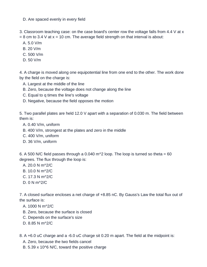 Electric Fields & Flux Lesson Quiz sample page