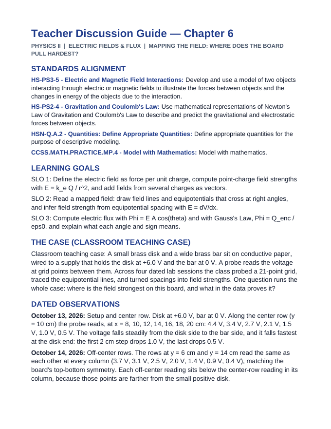 Electric Fields & Flux Phenomena-Based Lesson: Mapping the Field: Where Does the Board Pull Hardest? Teacher Discussion Guide sample page