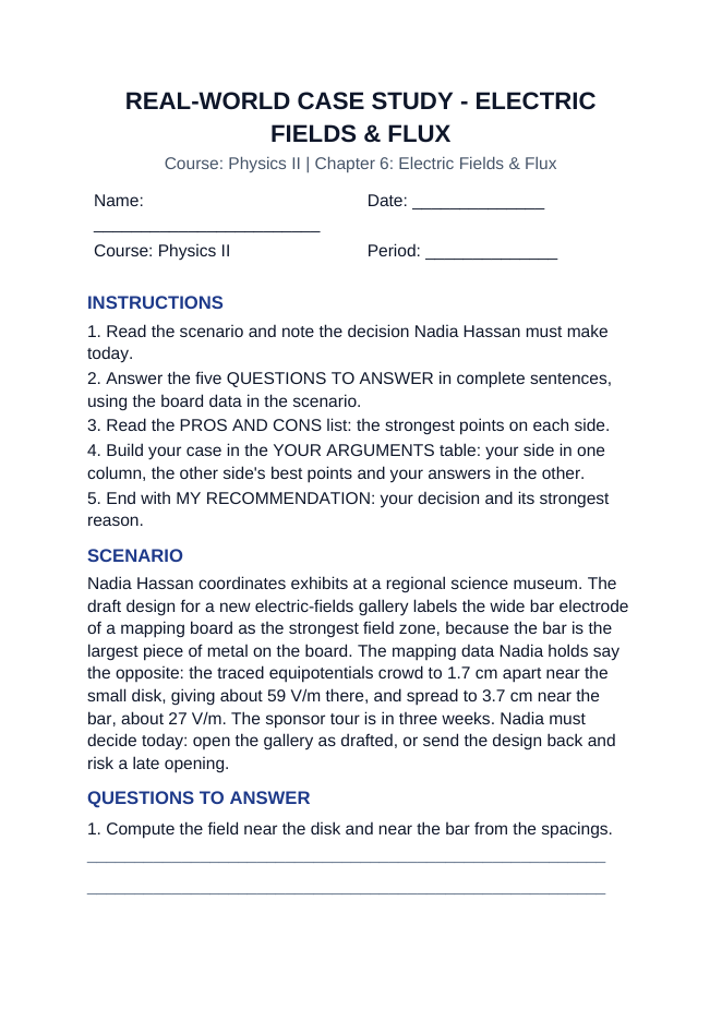 Electric Fields & Flux Real-World Case Study sample page