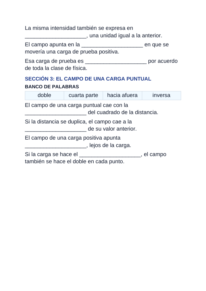 Electric Fields & Flux Spanish Guided Notes sample page