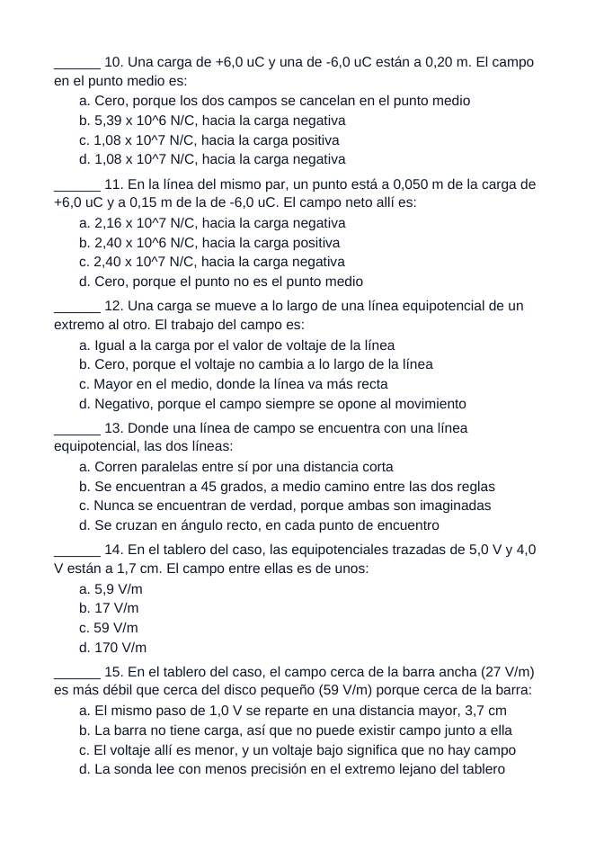 Electric Fields & Flux Spanish Unit Test sample page