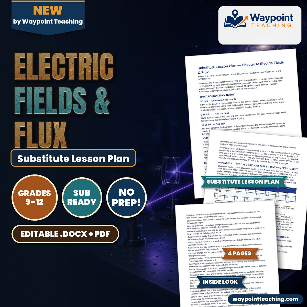 Electric Fields & Flux Substitute Lesson Plan cover