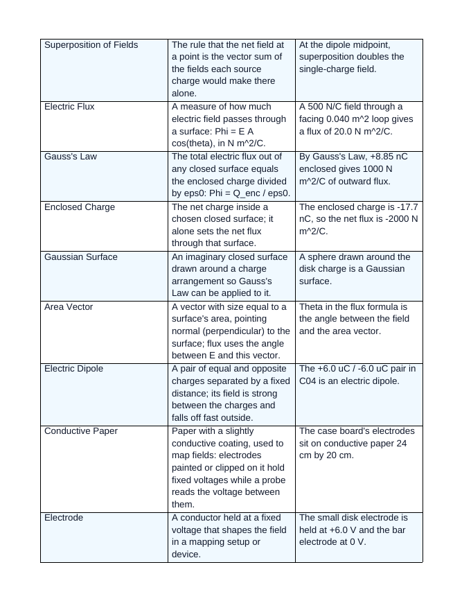 Electric Fields & Flux Vocabulary Words & Definitions sample page