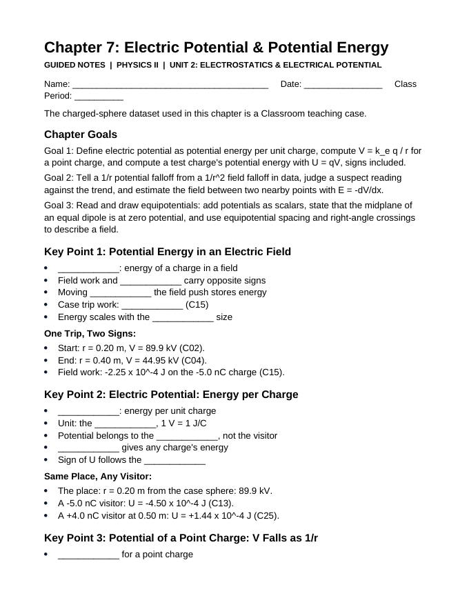 Electric Potential Guided Notes sample page