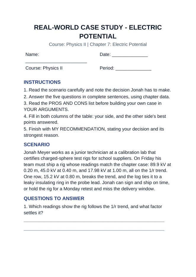 Electric Potential Real-World Case Study sample page