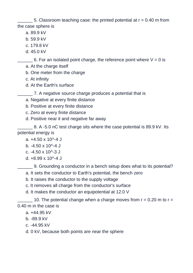 Electric Potential Unit Test sample page