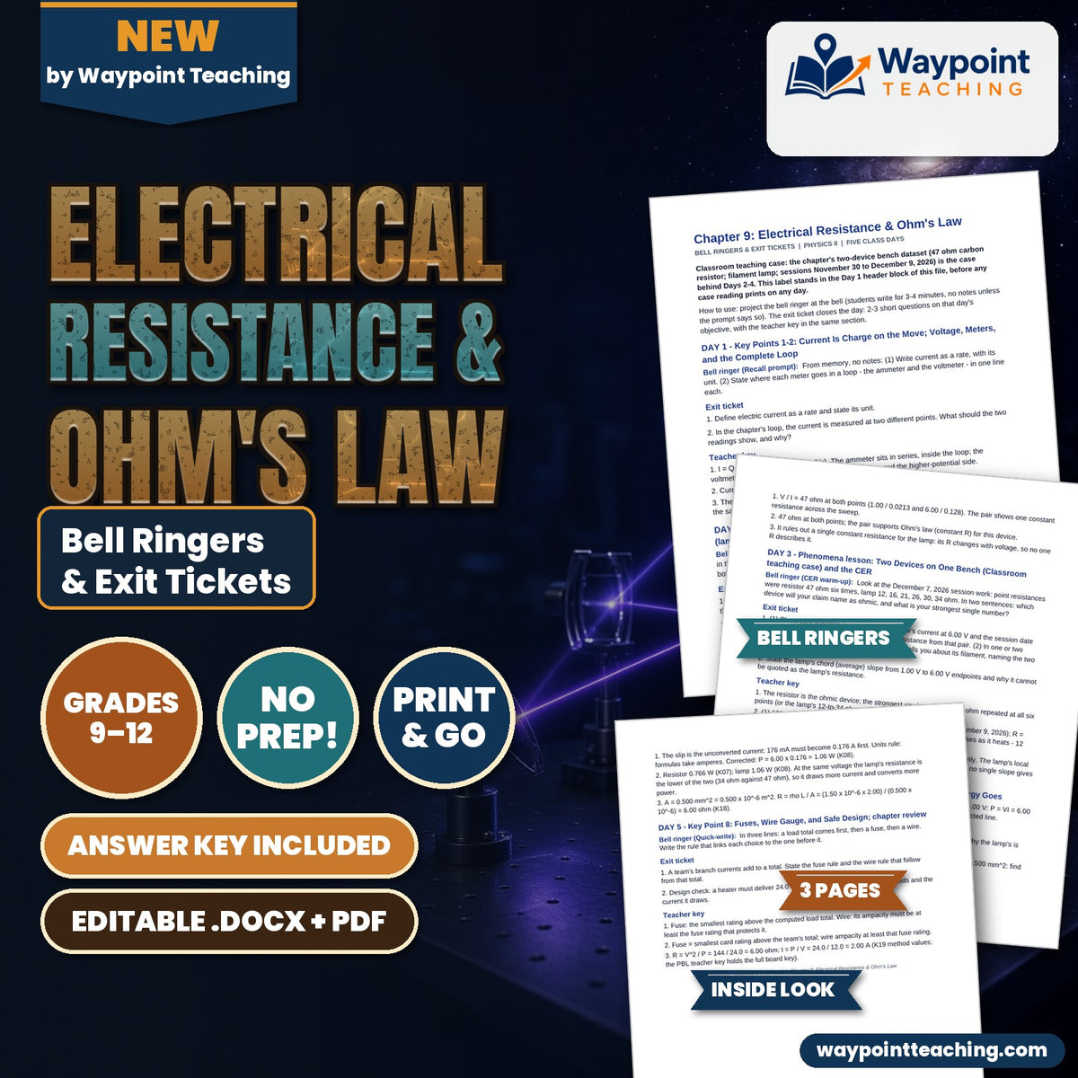 Electrical Resistance & Ohm's Law Bell Ringers & Exit Tickets cover