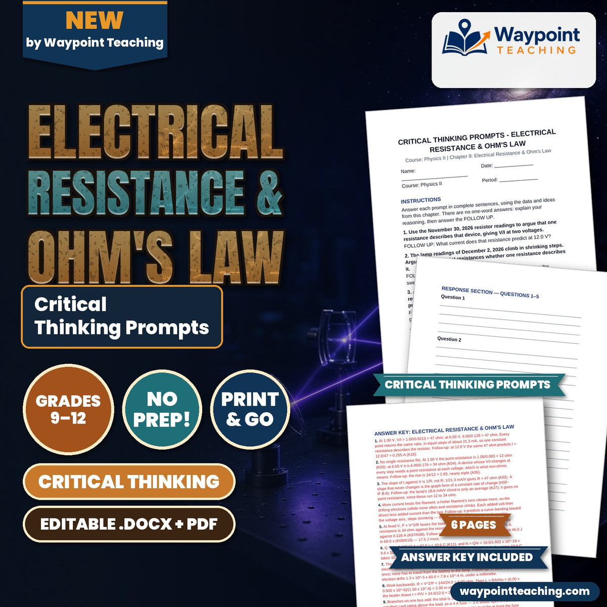 Electrical Resistance & Ohm's Law Critical Thinking Prompts cover
