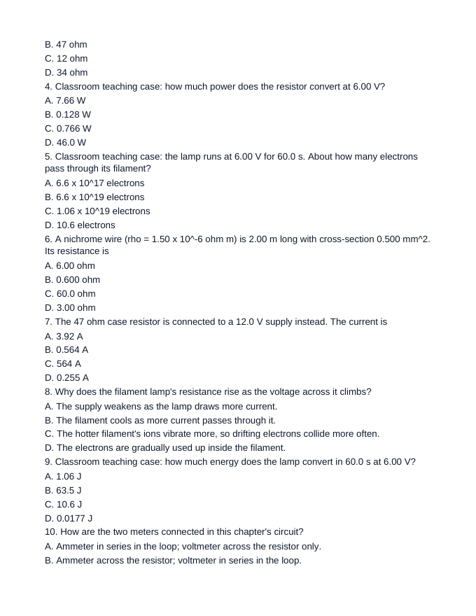 Electrical Resistance & Ohm's Law Lesson Quiz sample page