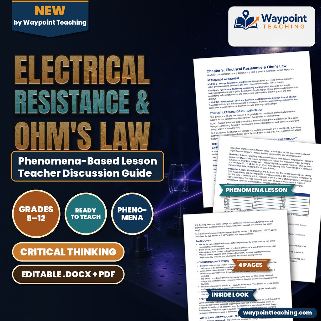 Electrical Resistance & Ohm's Law Phenomena-Based Lesson: Two Devices on One Bench: The Straight Line and the Bend Teacher Discussion Guide cover