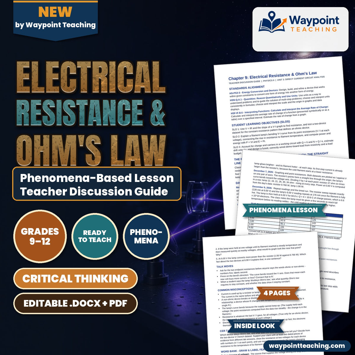 Electrical Resistance & Ohm's Law Phenomena-Based Lesson: Two Devices on One Bench: The Straight Line and the Bend Teacher Discussion Guide cover