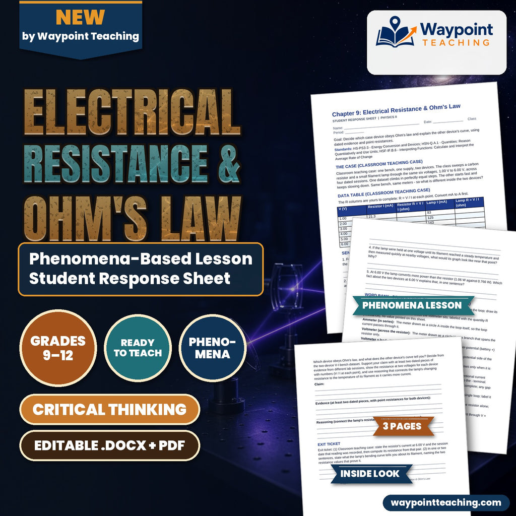 Electrical Resistance & Ohm's Law Phenomena-Based Lesson: Two Devices on One Bench: The Straight Line and the Bend Student Response Sheet cover