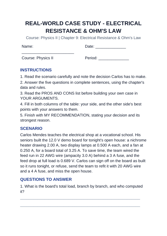 Electrical Resistance & Ohm's Law Real-World Case Study sample page