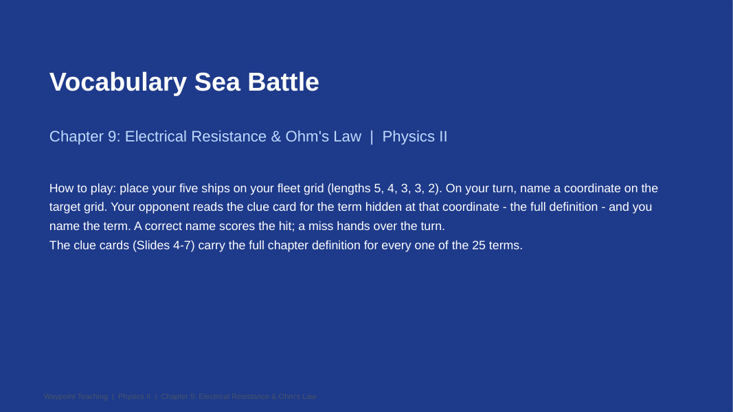 Electrical Resistance & Ohm's Law Sea Battle Review Game sample page