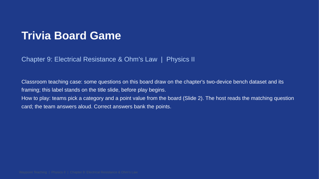 Electrical Resistance & Ohm's Law Trivia Board Game sample page