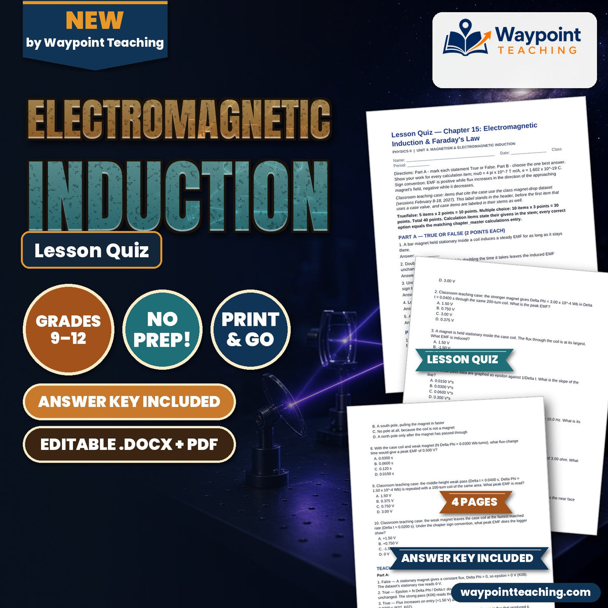 Electromagnetic Induction Lesson Quiz cover
