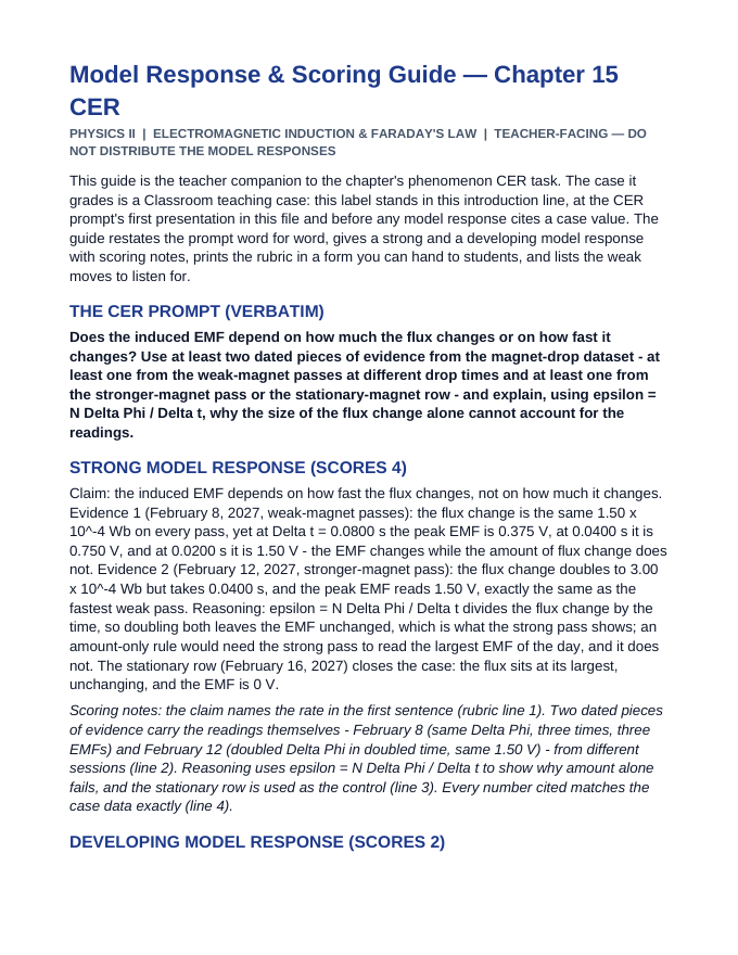 Electromagnetic Induction Model Response & Scoring Guide sample page