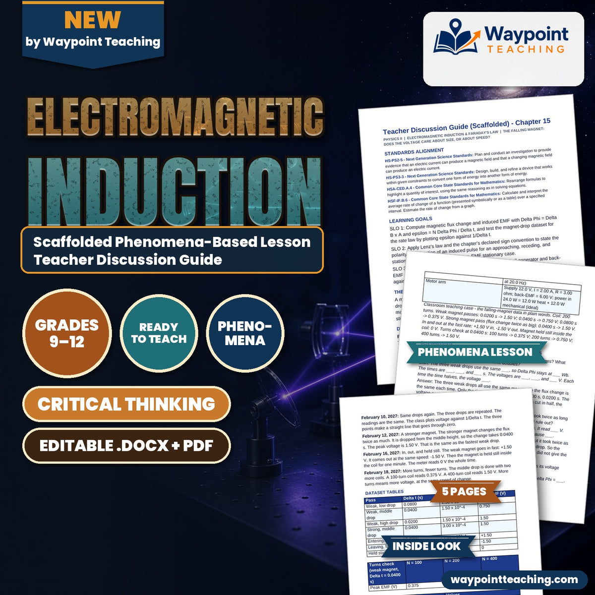 Electromagnetic Induction Scaffolded Phenomena-Based Lesson: The Falling Magnet: Does the Voltage Care About Size, or About Speed? Teacher Discussion Guide cover