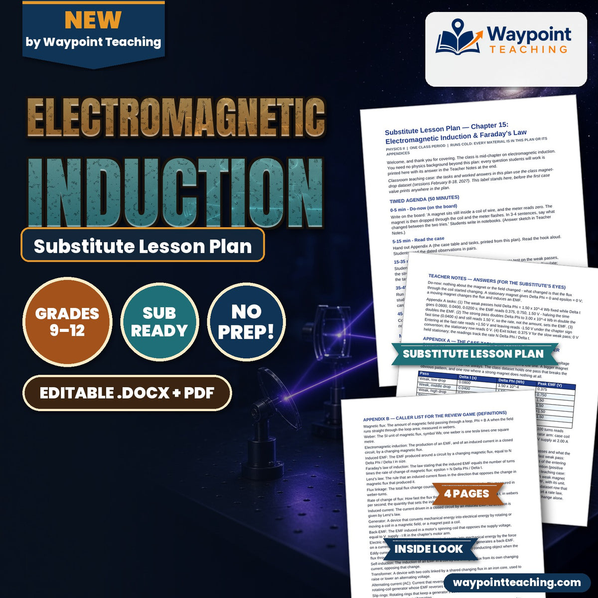 Electromagnetic Induction Substitute Lesson Plan cover