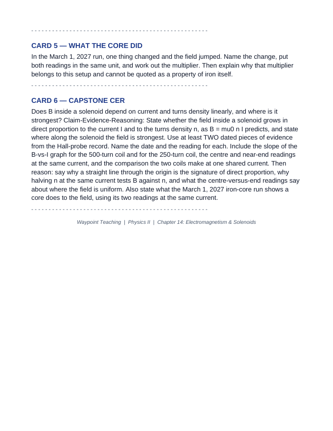 Electromagnetism & Solenoids CER Task Cards sample page