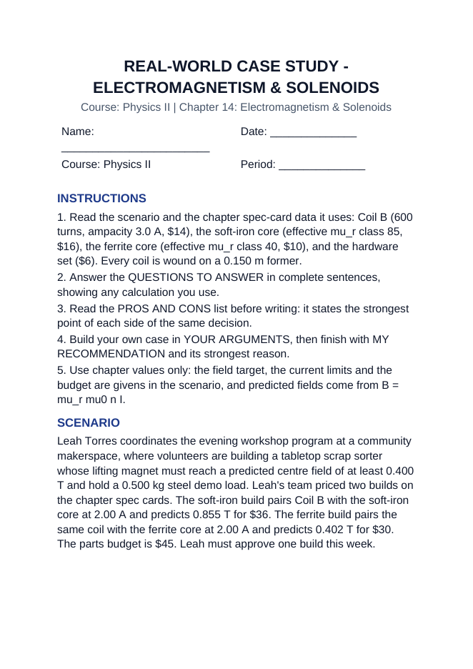 Electromagnetism & Solenoids Real-World Case Study sample page
