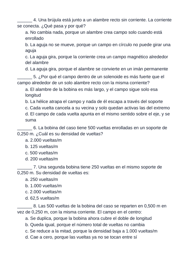 Electromagnetism & Solenoids Spanish Unit Test sample page