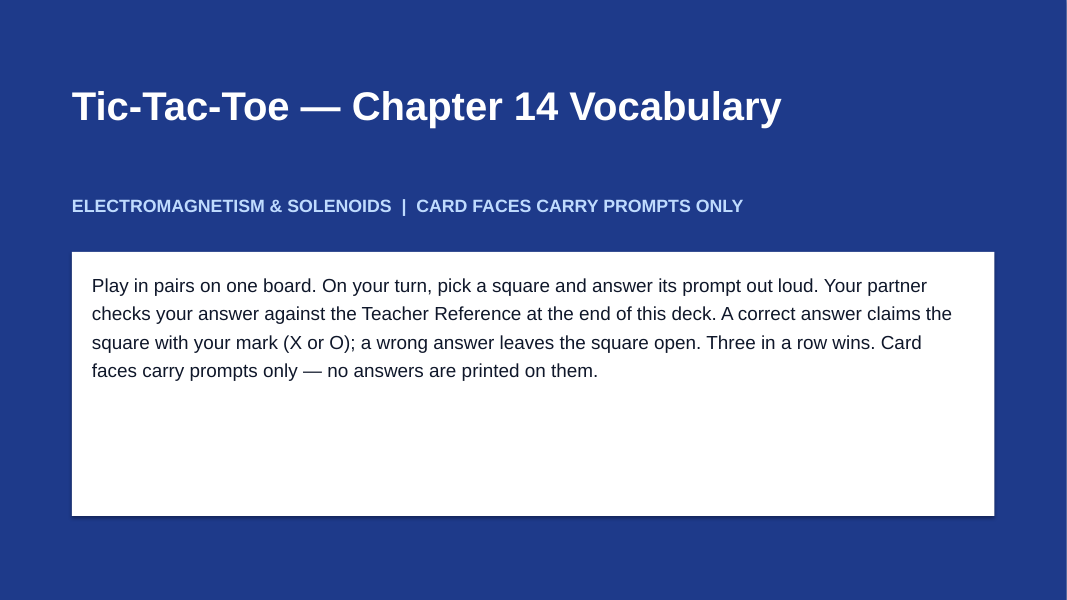 Electromagnetism & Solenoids Tic-Tac-Toe Review Game sample page