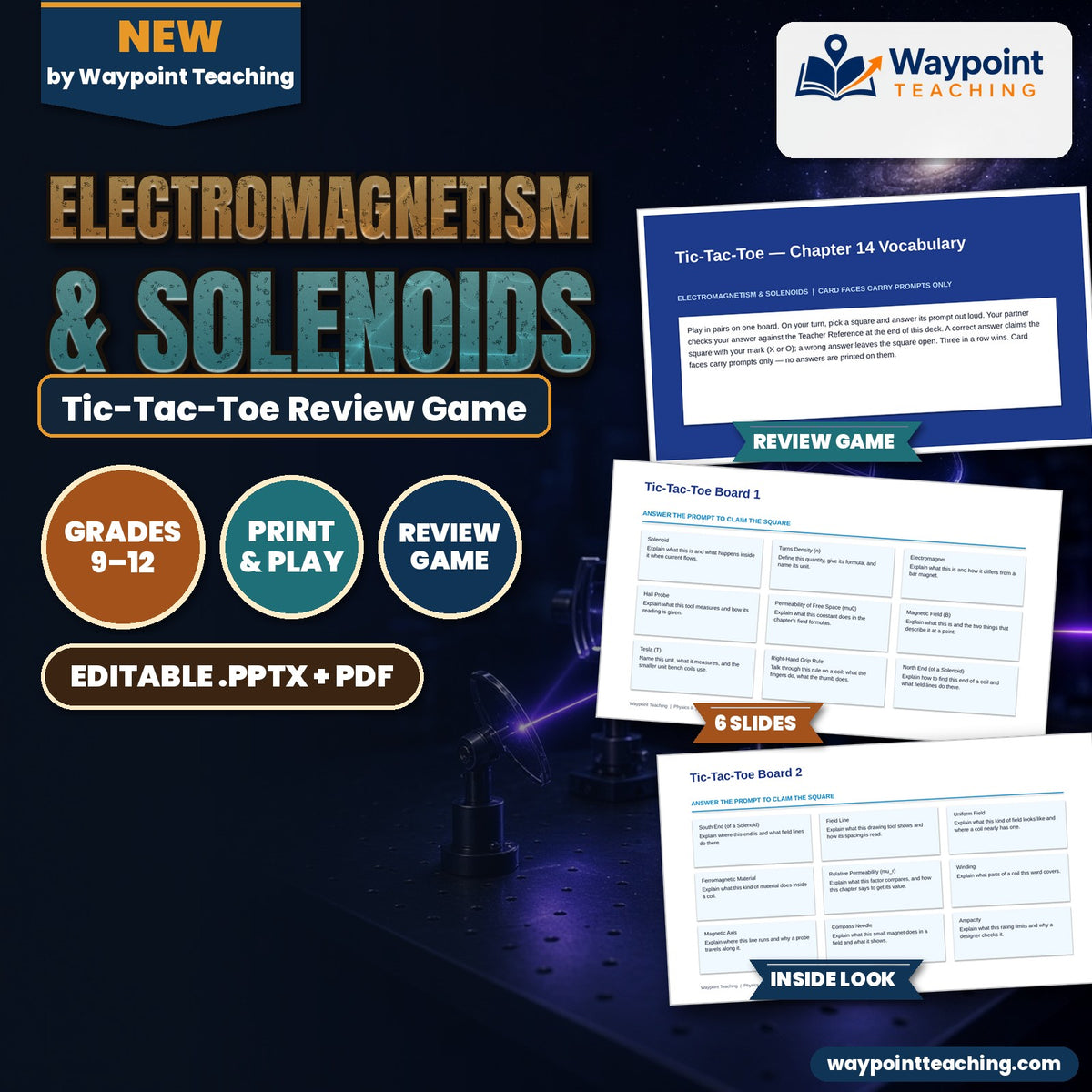 Electromagnetism & Solenoids Tic-Tac-Toe Review Game cover