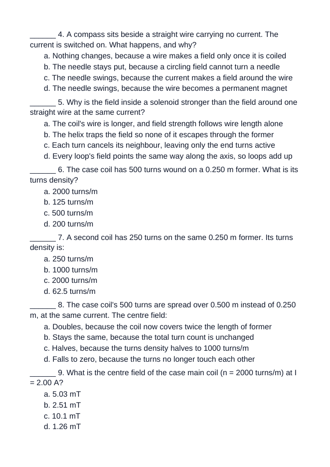 Electromagnetism & Solenoids Unit Test sample page