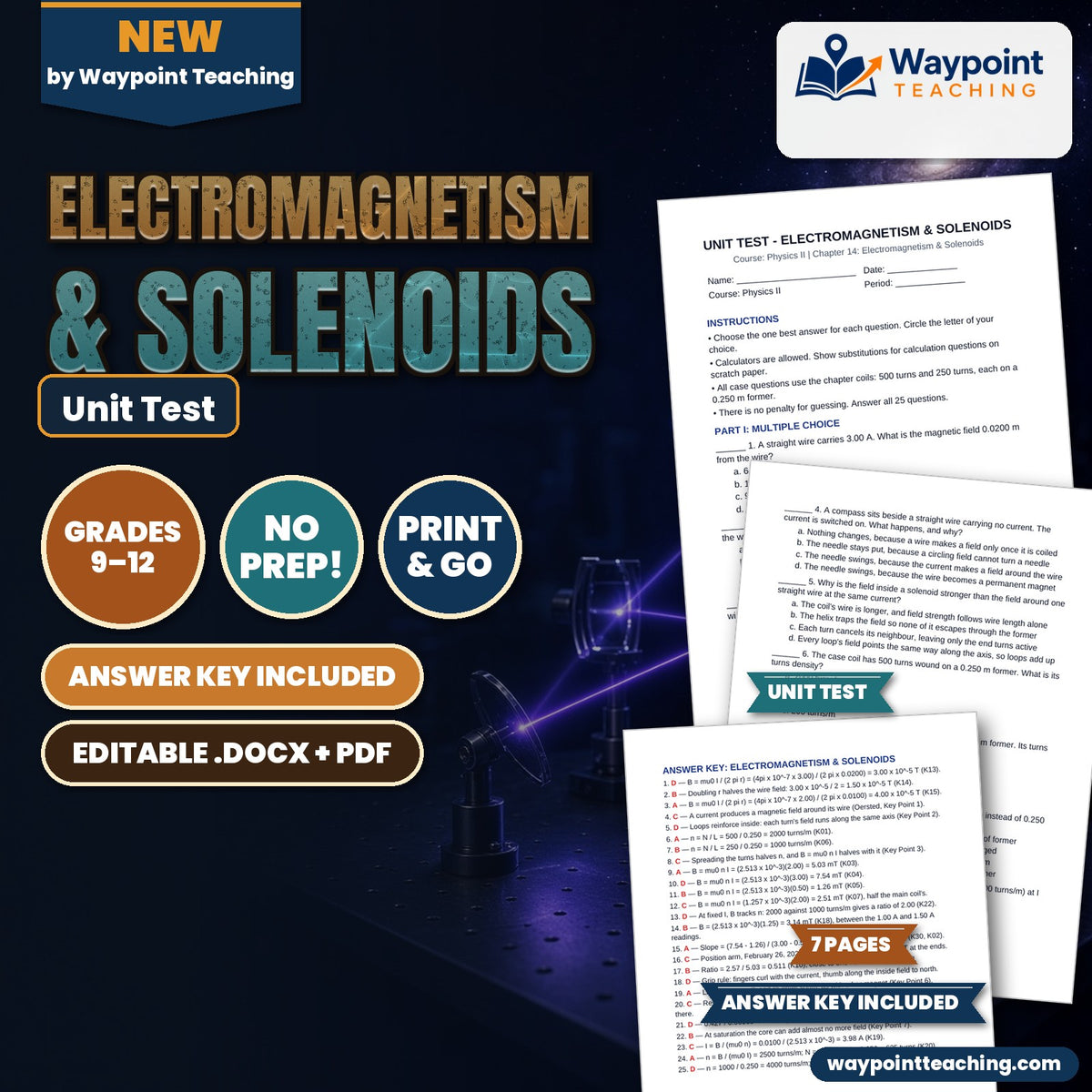 Electromagnetism & Solenoids Unit Test cover
