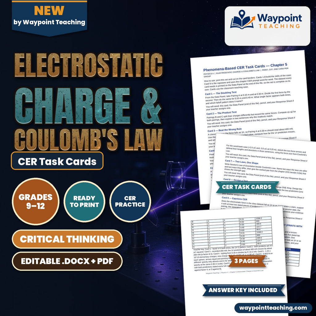 Electrostatic Charge & Coulomb's Law CER Task Cards cover