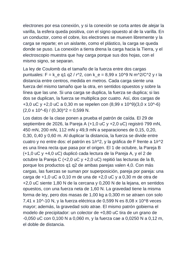 Electrostatic Charge & Coulomb's Law Spanish Reading Passage & Comprehension Questions sample page