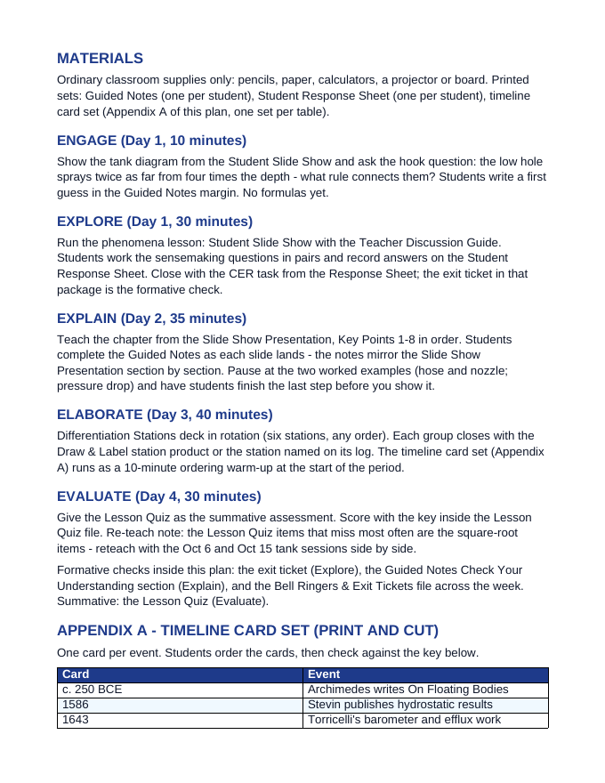 Fluid Dynamics 5E Lesson Plan sample page
