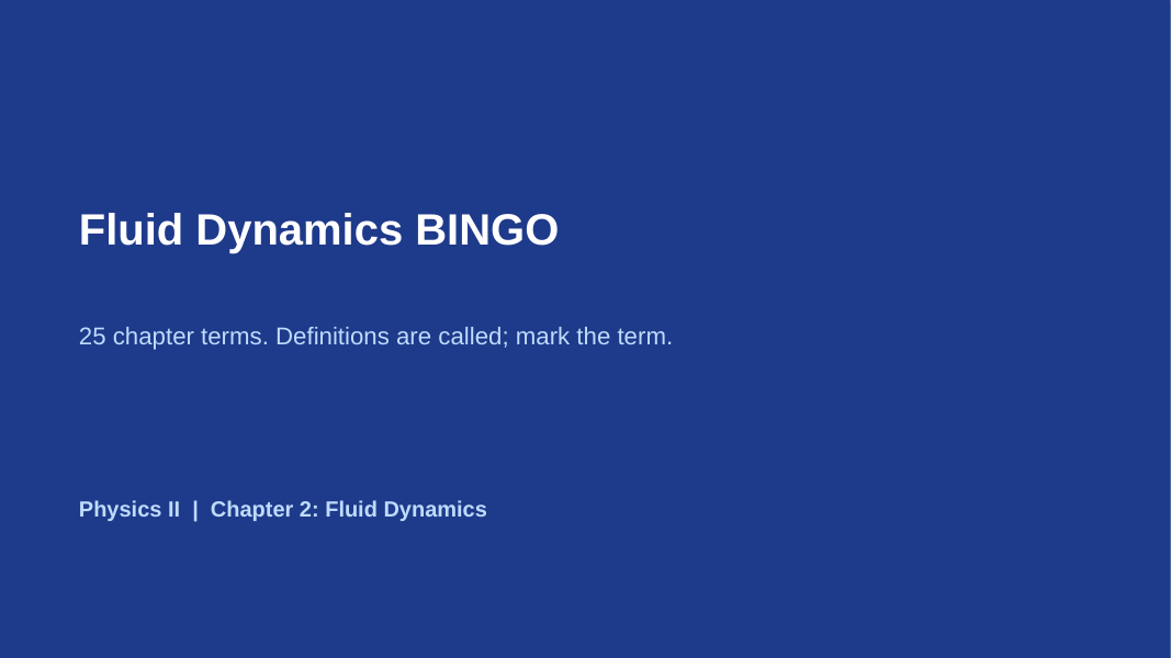 Fluid Dynamics BINGO Review Game sample page