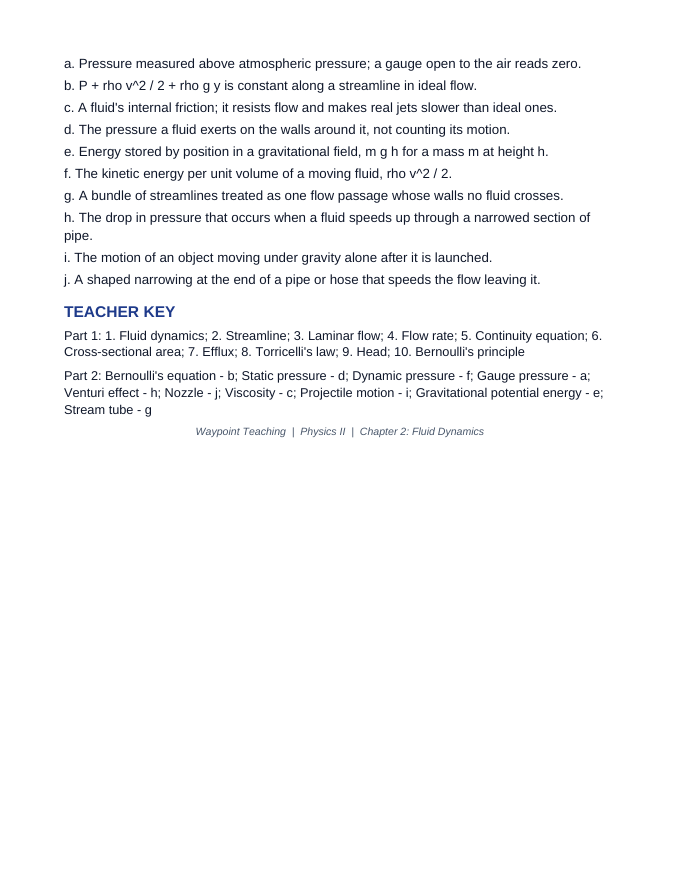Fluid Dynamics Fill-in-the-Blank Vocabulary Worksheet sample page