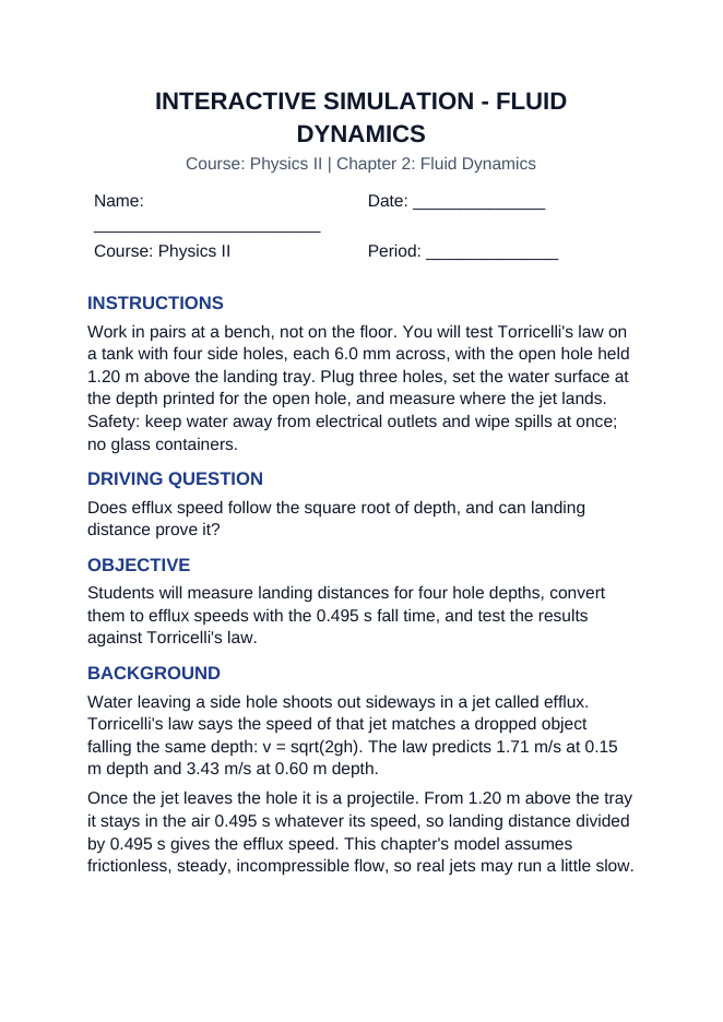 Fluid Dynamics Interactive Simulation sample page