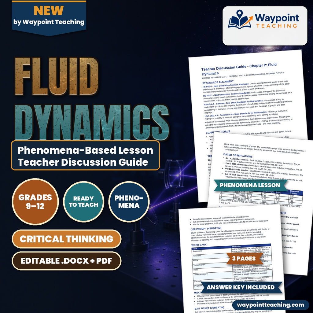 Fluid Dynamics Phenomena-Based Lesson: The Draining Tank: Four Holes, Four Depths Teacher Discussion Guide cover