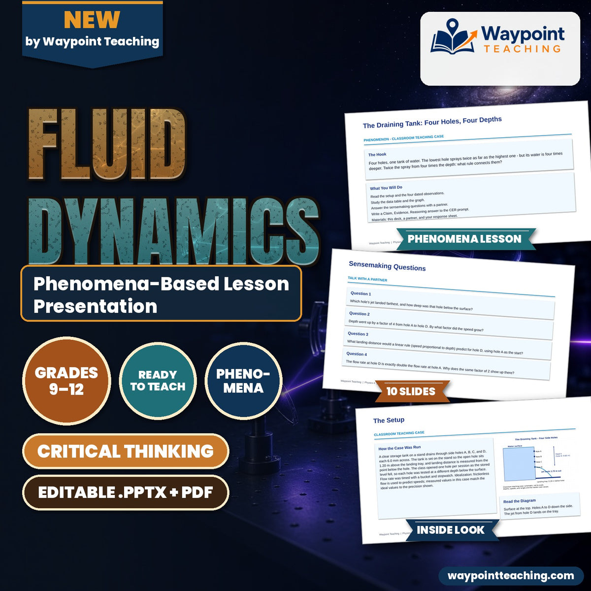 Fluid Dynamics Phenomena-Based Lesson: The Draining Tank: Four Holes, Four Depths Presentation cover