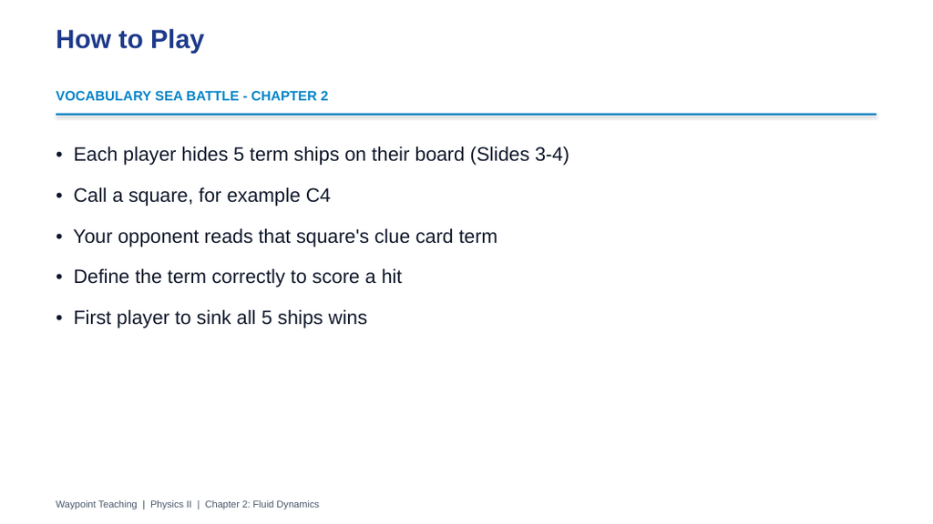 Fluid Dynamics Sea Battle Review Game sample page