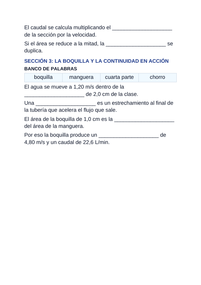 Fluid Dynamics Spanish Guided Notes sample page