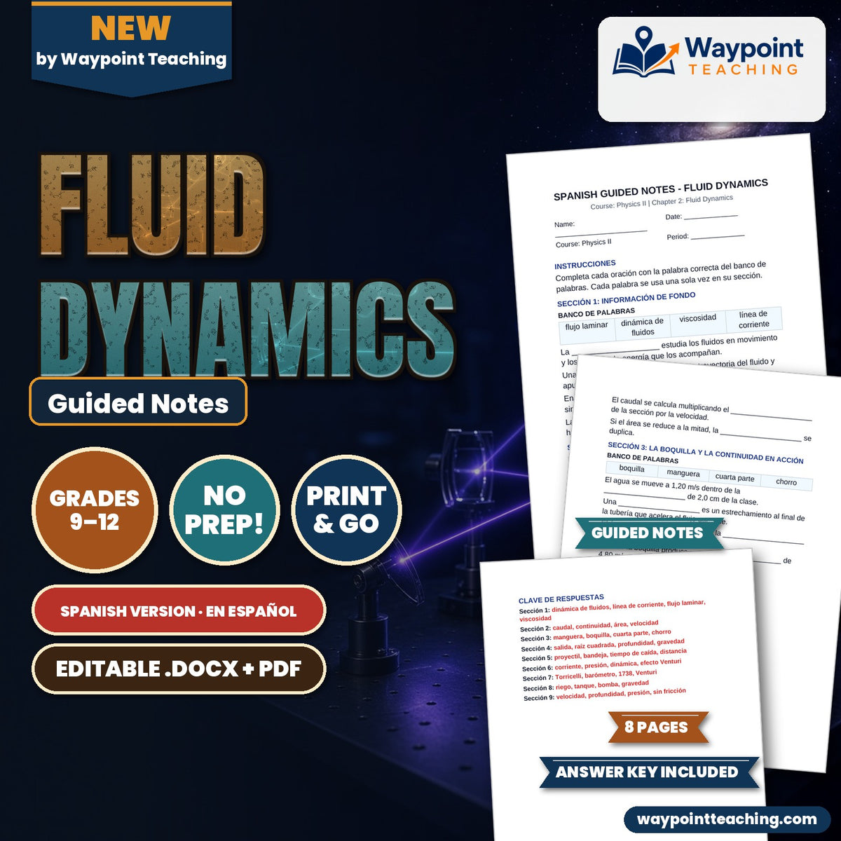 Fluid Dynamics Spanish Guided Notes cover