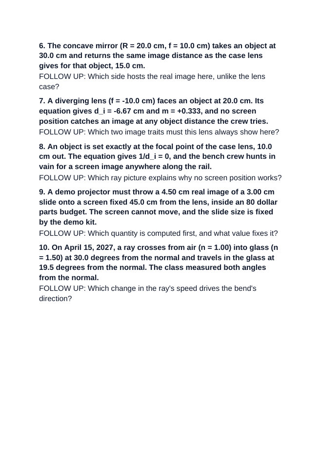Geometric Optics & Lenses Critical Thinking Prompts sample page